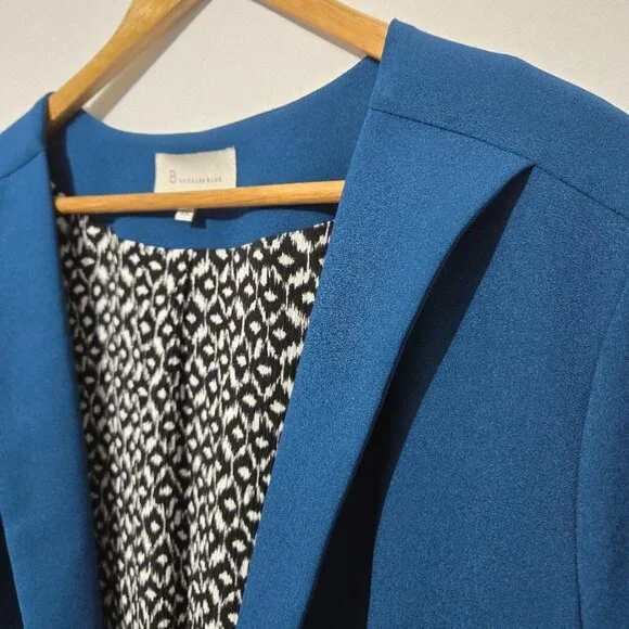 Skies Are Blue Raja Collarless Blazer Sz 2X Teal Open Career 3/4 Ruched Sleeves - Picture 2 of 10